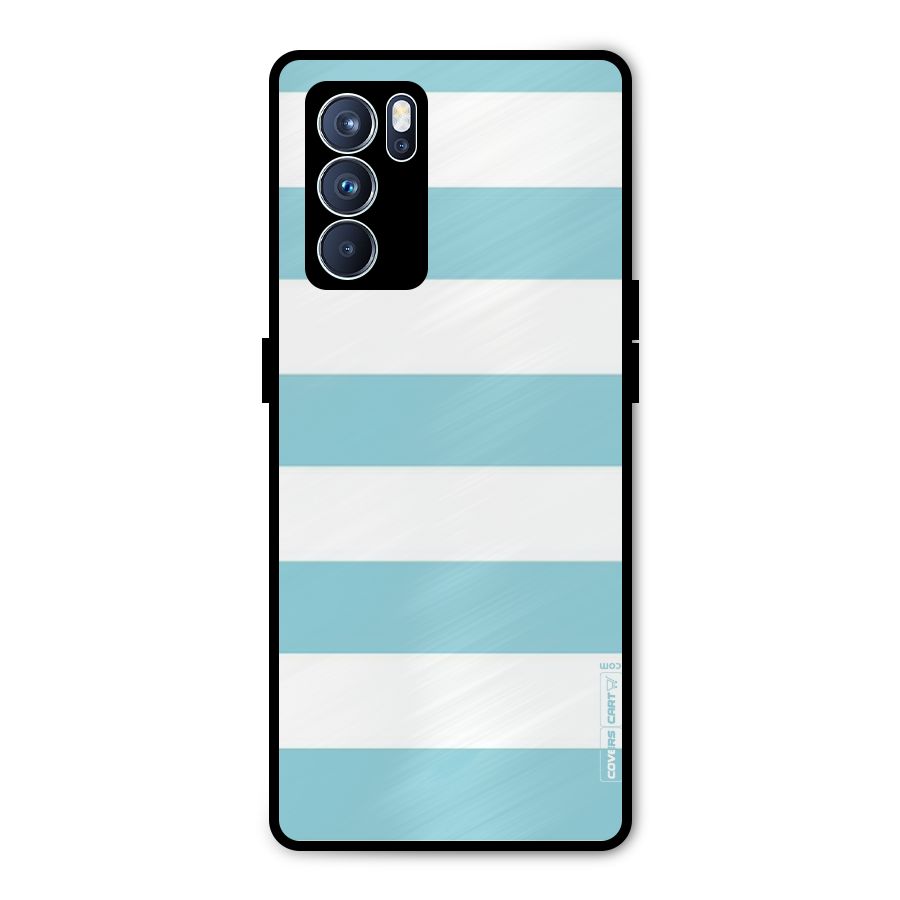 Pastel Blue White Stripes Metal Back Case for Oppo Reno6 Pro 5G