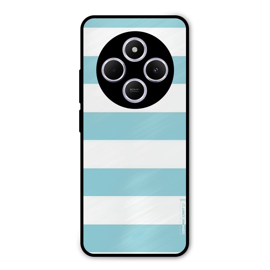 Pastel Blue White Stripes Metal Back Case for Poco C75 5G