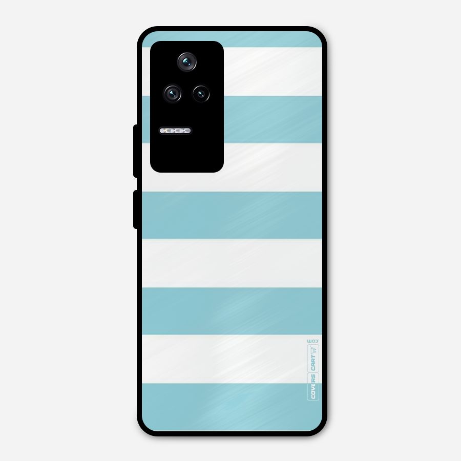 Pastel Blue White Stripes Metal Back Case for Poco F4 5G