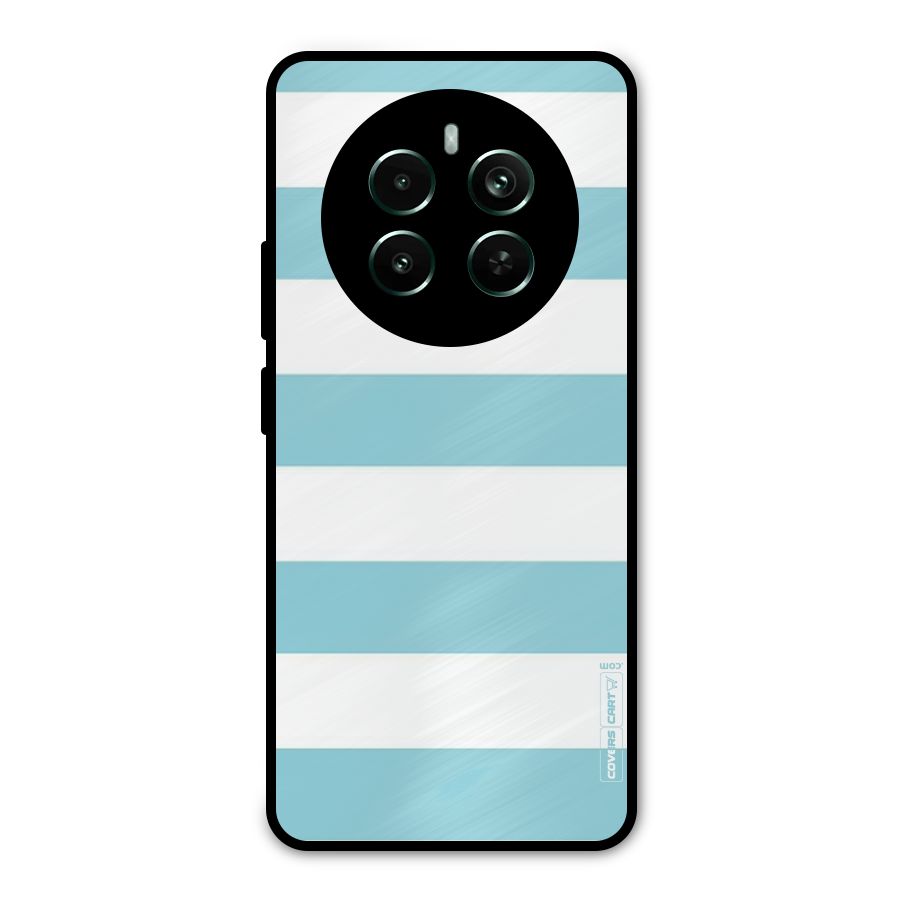 Pastel Blue White Stripes Metal Back Case for Realme 12 Pro Plus