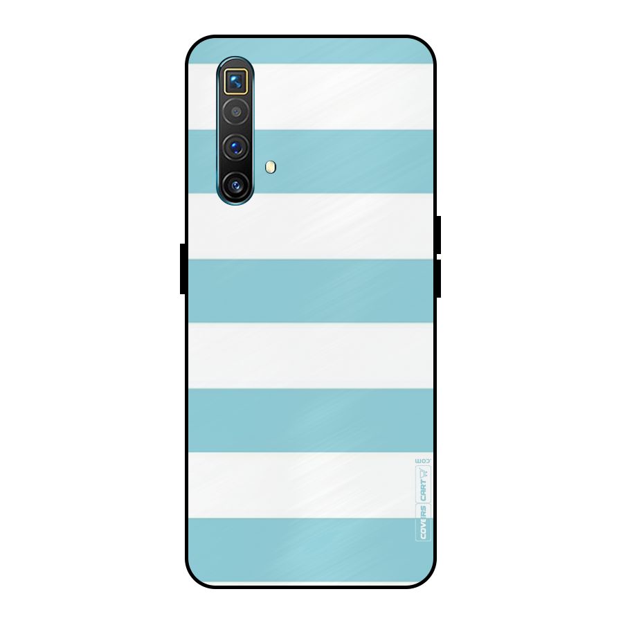 Pastel Blue White Stripes Metal Back Case for Realme X3 SuperZoom