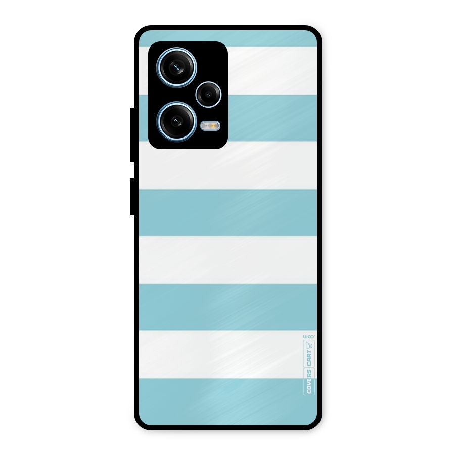 Pastel Blue White Stripes Metal Back Case for Redmi Note 12 Pro