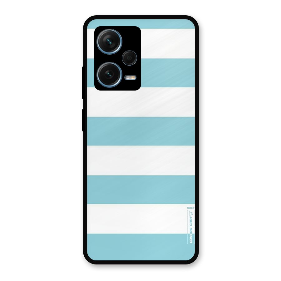 Pastel Blue White Stripes Metal Back Case for Redmi Note 12 Pro Plus 5G