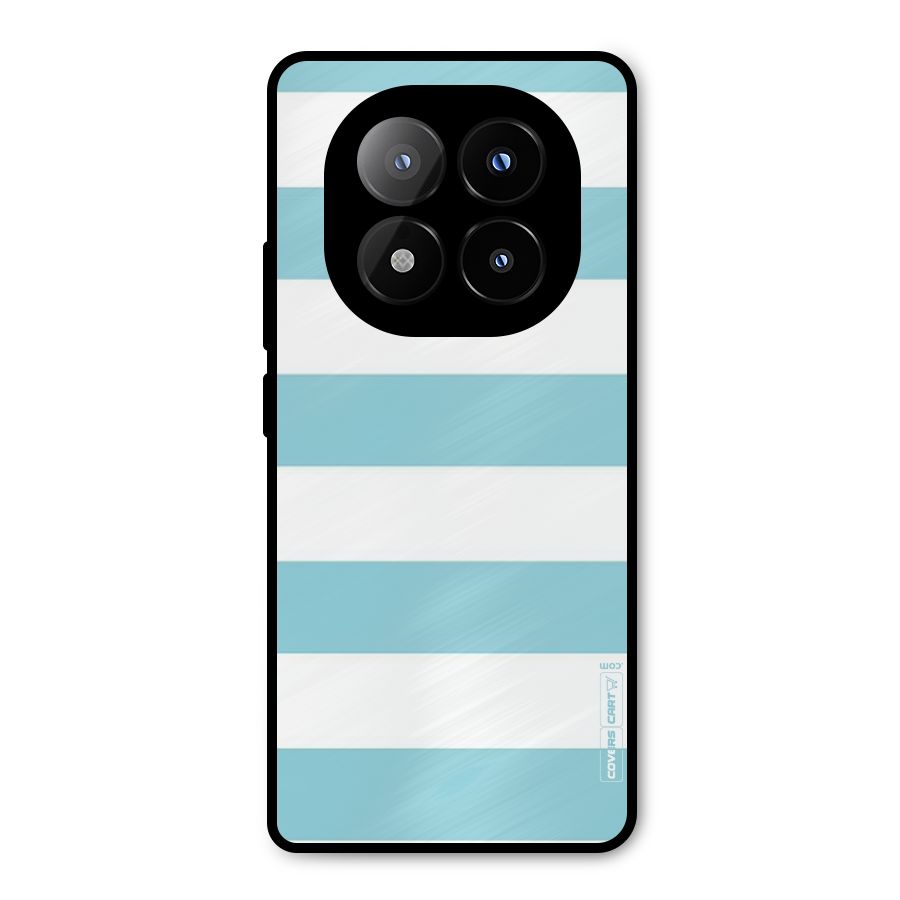 Pastel Blue White Stripes Metal Back Case for Redmi Note 14 Pro Plus 5G