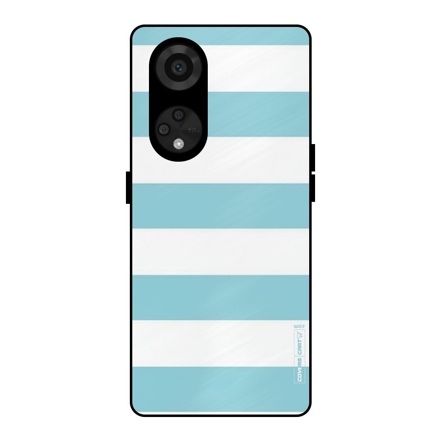Pastel Blue White Stripes Metal Back Case for Reno8 T 5G