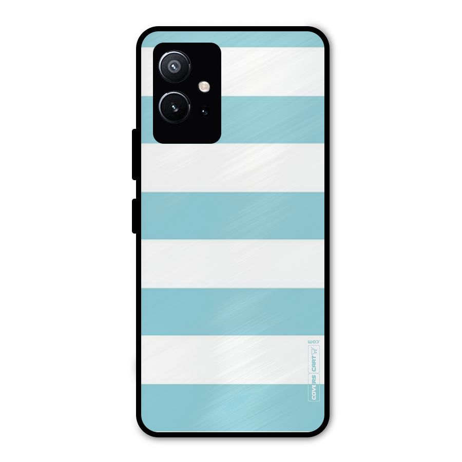 Pastel Blue White Stripes Metal Back Case for Vivo T1 5G