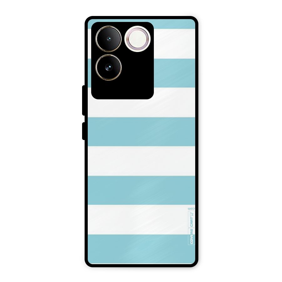 Pastel Blue White Stripes Metal Back Case for Vivo T2 Pro