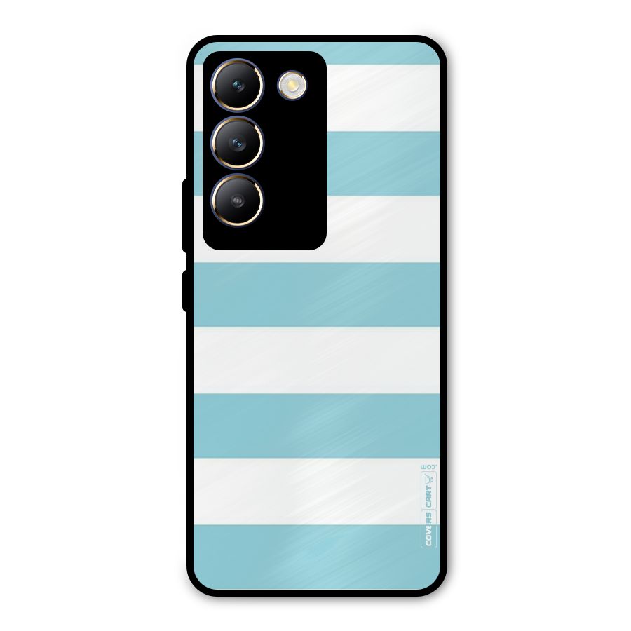 Pastel Blue White Stripes Metal Back Case for Vivo T3 5G