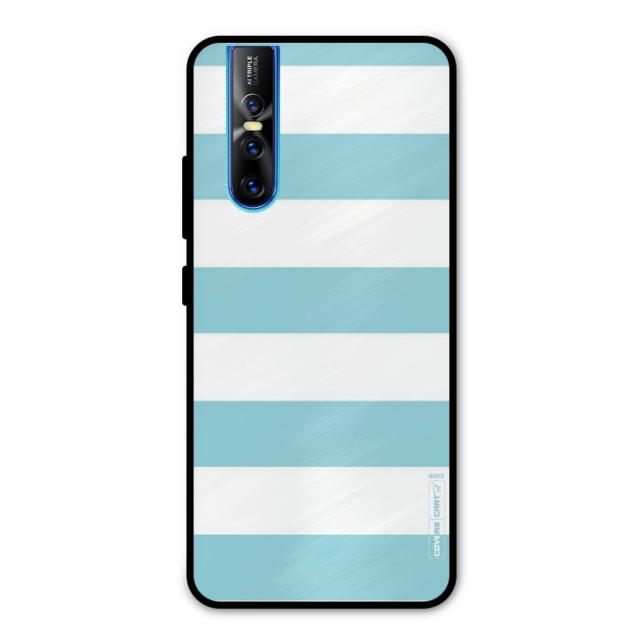 Pastel Blue White Stripes Metal Back Case for Vivo V15 Pro