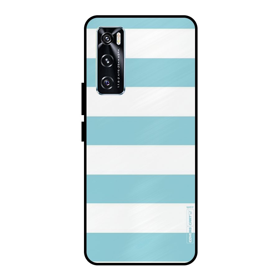 Pastel Blue White Stripes Metal Back Case for Vivo V20 SE