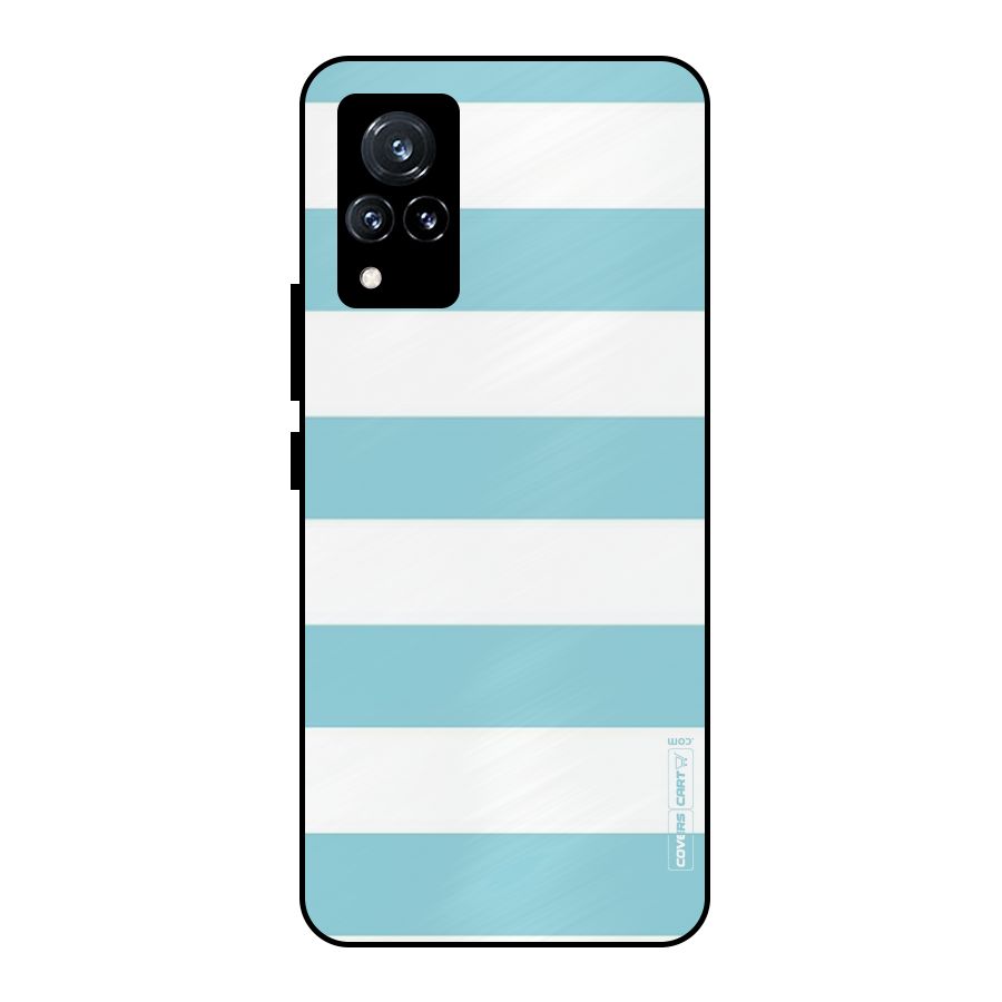 Pastel Blue White Stripes Metal Back Case for Vivo V21 5G