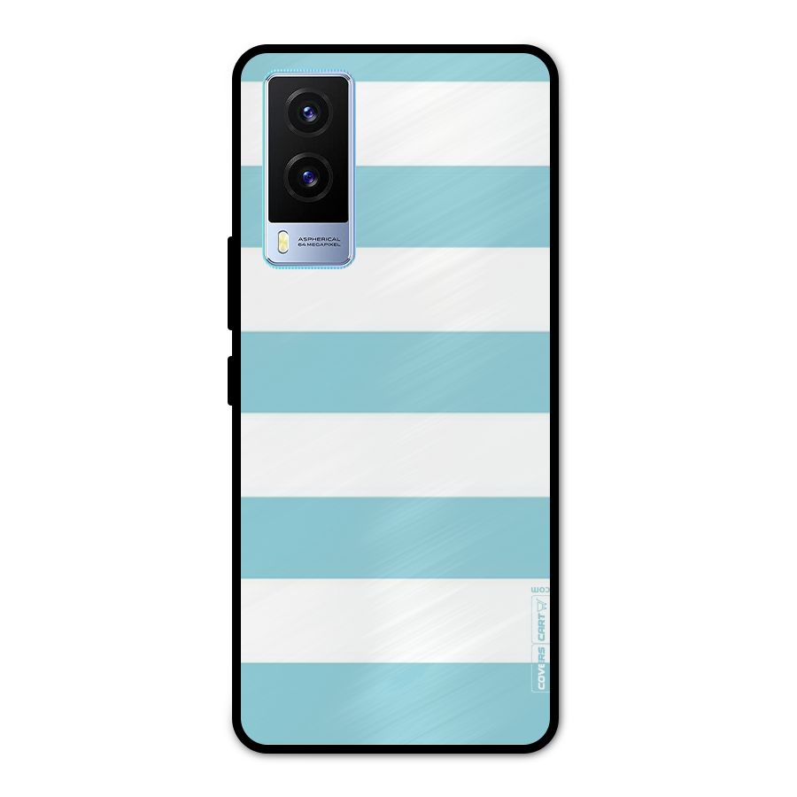 Pastel Blue White Stripes Metal Back Case for Vivo V21e 5G