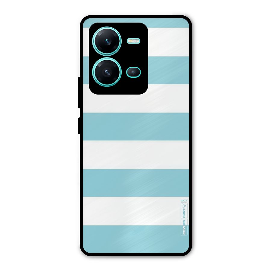 Pastel Blue White Stripes Metal Back Case for Vivo V25