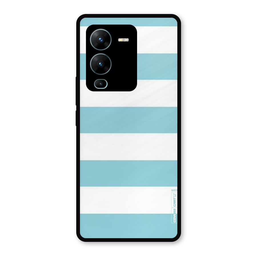 Pastel Blue White Stripes Metal Back Case for Vivo V25 Pro