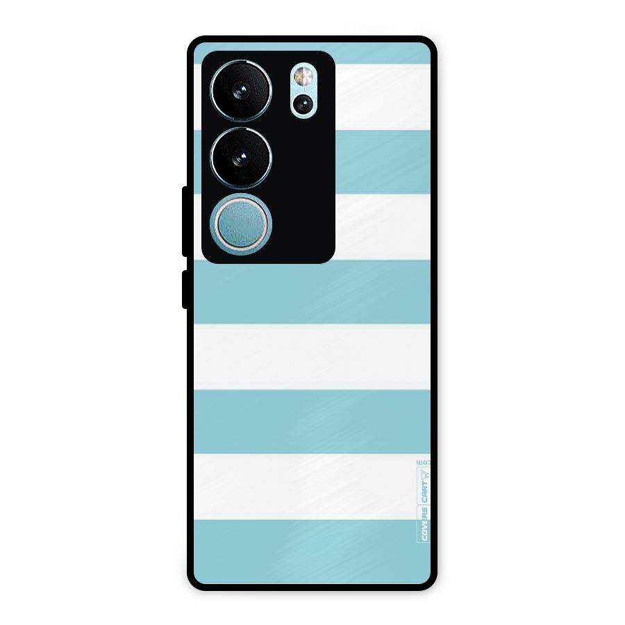Pastel Blue White Stripes Metal Back Case for Vivo V29