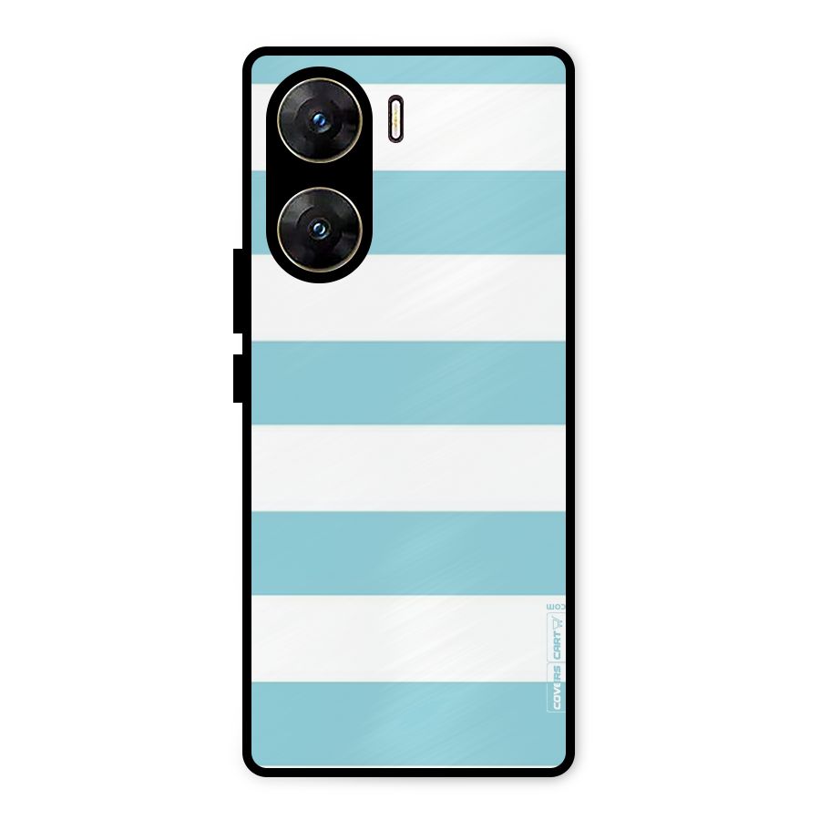 Pastel Blue White Stripes Metal Back Case for Vivo V29e