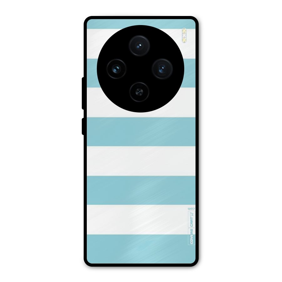 Pastel Blue White Stripes Metal Back Case for Vivo X100
