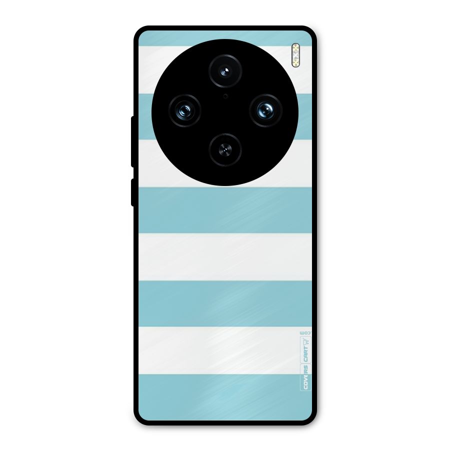 Pastel Blue White Stripes Metal Back Case for Vivo X100 Pro