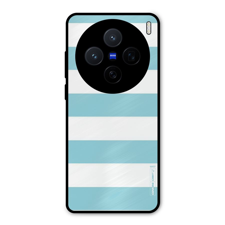 Pastel Blue White Stripes Metal Back Case for Vivo X200