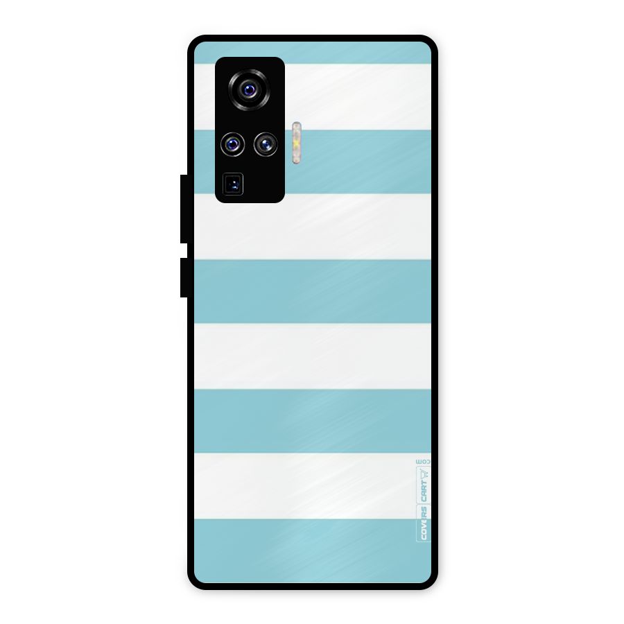 Pastel Blue White Stripes Metal Back Case for Vivo X50 Pro