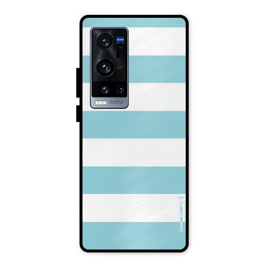 Pastel Blue White Stripes Metal Back Case for Vivo X60 Pro Plus