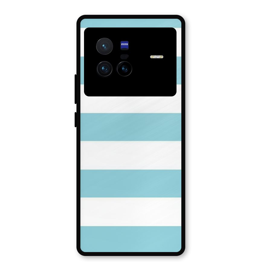 Pastel Blue White Stripes Metal Back Case for Vivo X80