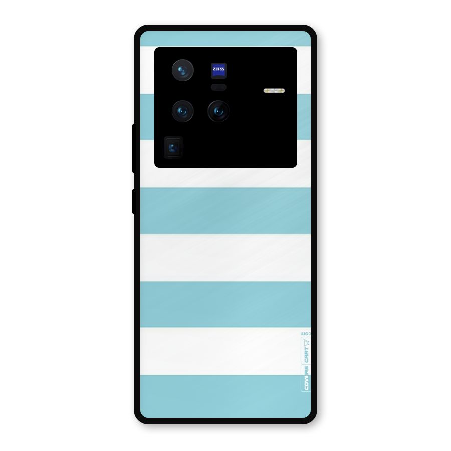 Pastel Blue White Stripes Metal Back Case for Vivo X80 Pro