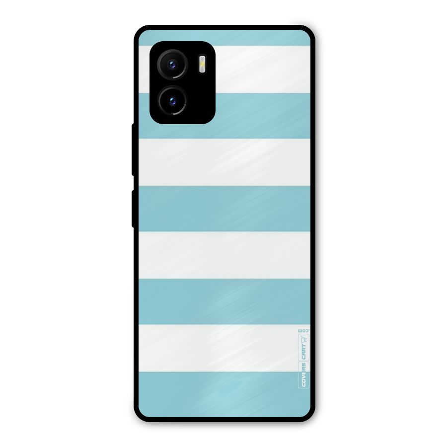 Pastel Blue White Stripes Metal Back Case for Vivo Y15s