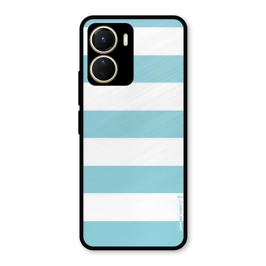 Pastel Blue White Stripes Metal Back Case for Vivo Y16