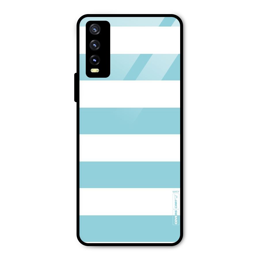 Pastel Blue White Stripes Metal Back Case for Vivo Y20