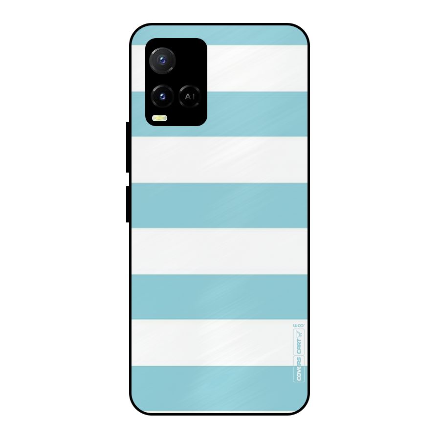 Pastel Blue White Stripes Metal Back Case for Vivo Y21