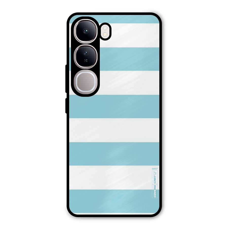 Pastel Blue White Stripes Metal Back Case for Vivo Y300