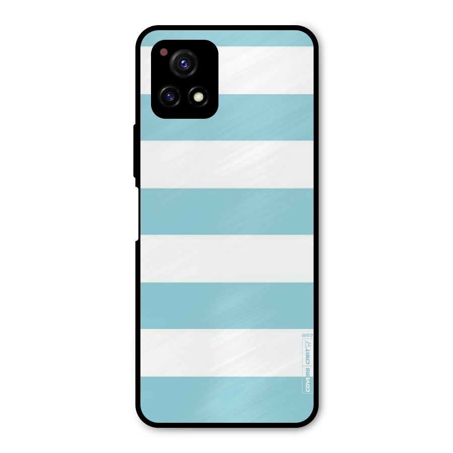 Pastel Blue White Stripes Metal Back Case for Vivo Y72 5G