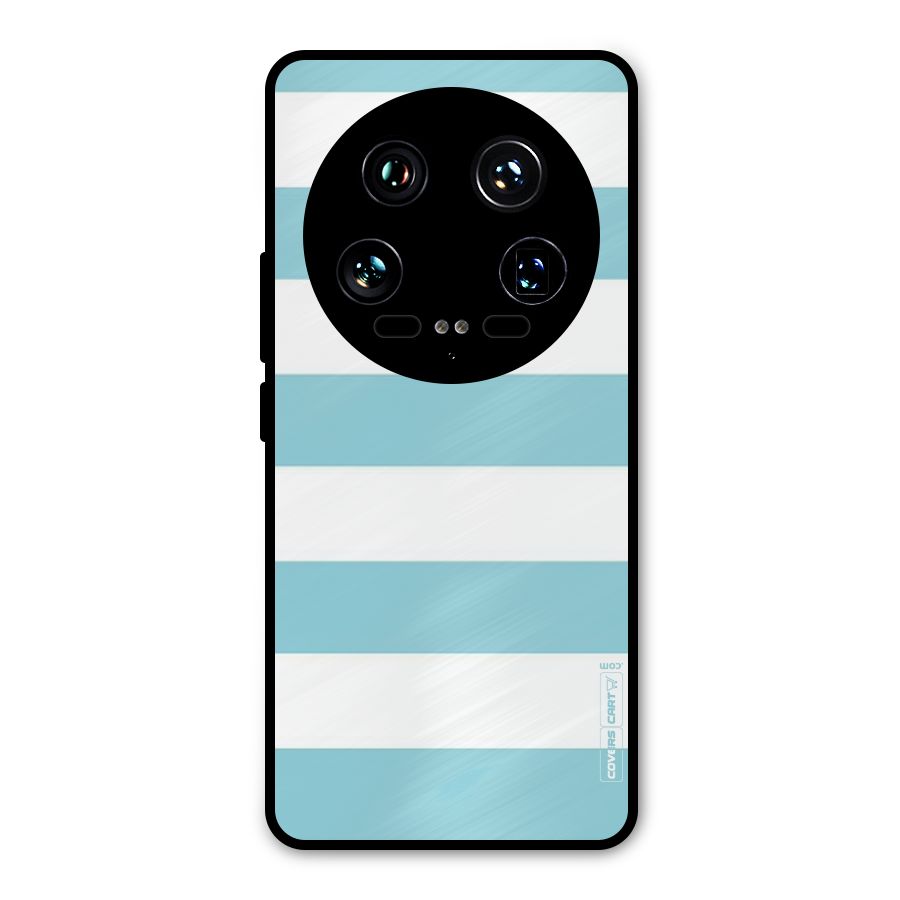 Pastel Blue White Stripes Metal Back Case for Xiaomi 14 Ultra