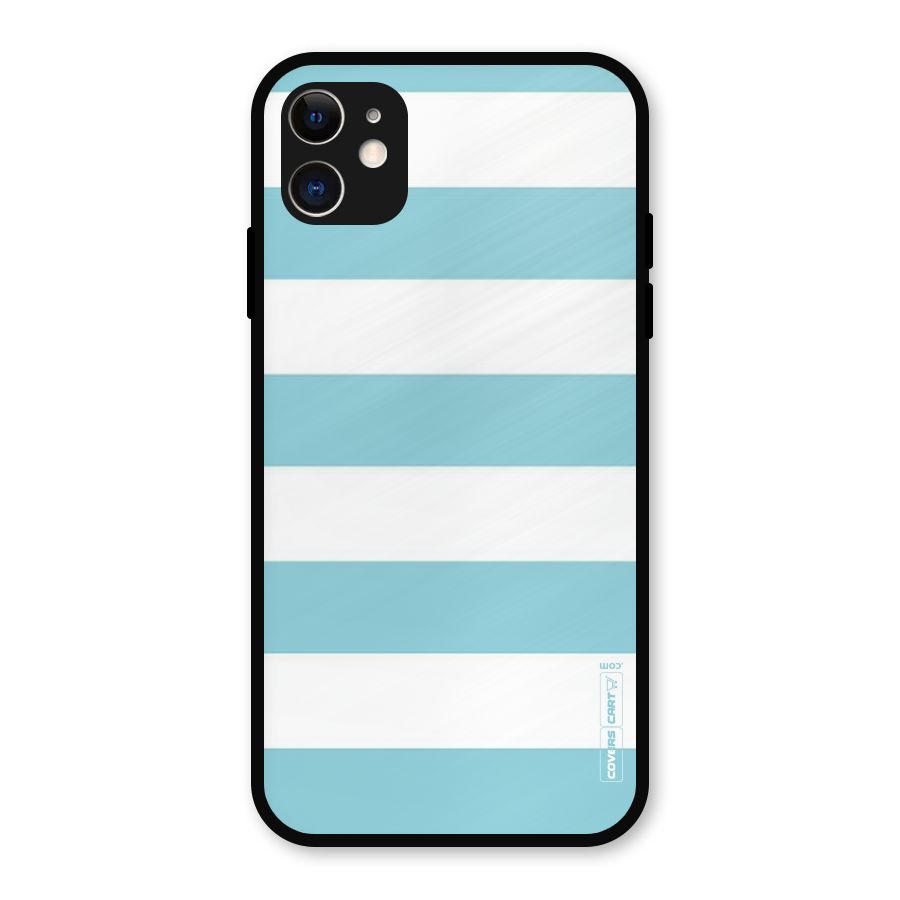 Pastel Blue White Stripes Metal Back Case for iPhone 11