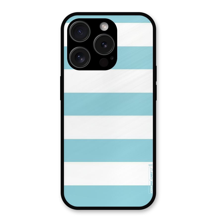 Pastel Blue White Stripes Metal Back Case for iPhone 15 Pro