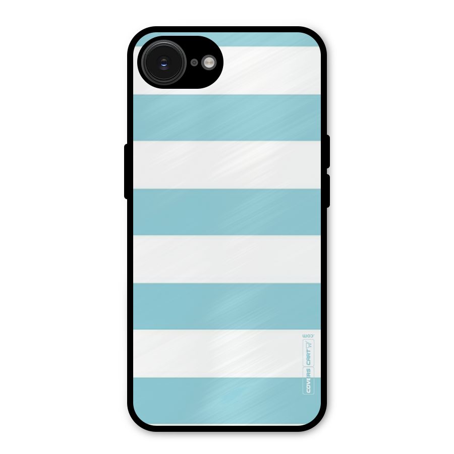 Pastel Blue White Stripes Metal Back Case for iPhone 16e