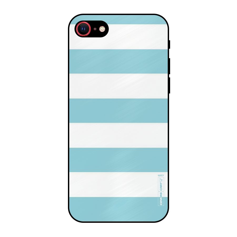 Pastel Blue White Stripes Metal Back Case for iPhone 7