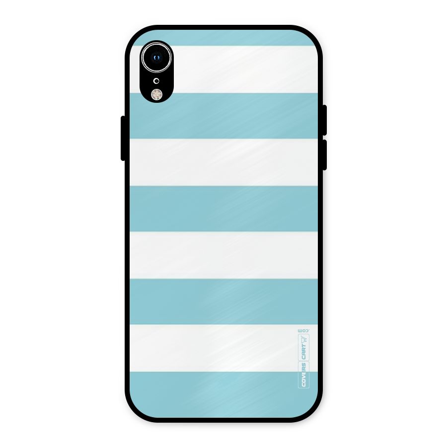 Pastel Blue White Stripes Metal Back Case for iPhone XR