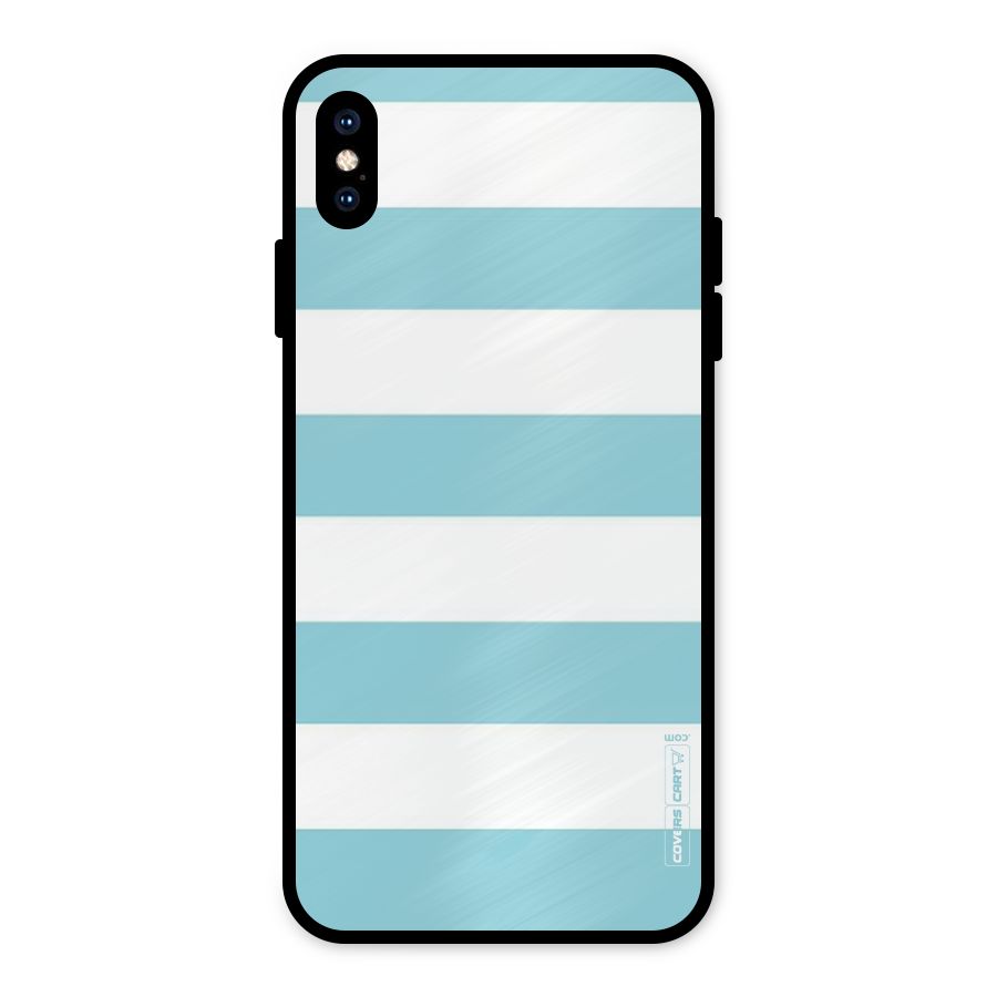 Pastel Blue White Stripes Metal Back Case for iPhone XS Max