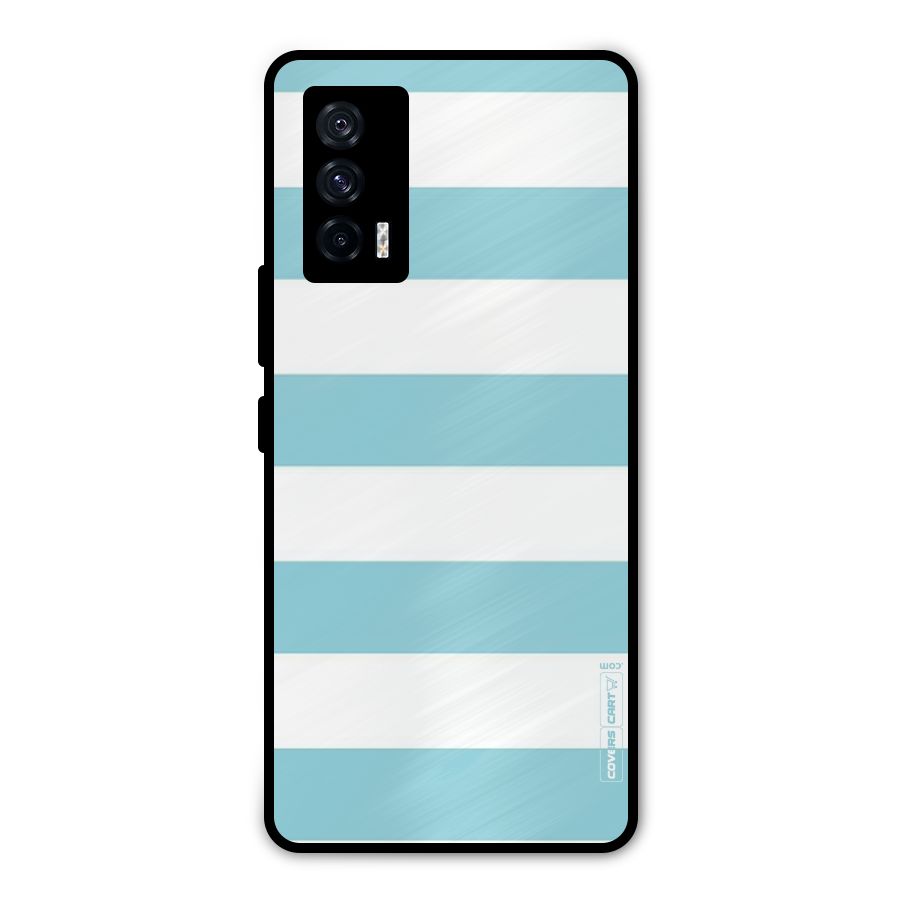 Pastel Blue White Stripes Metal Back Case for iQOO 7 5G