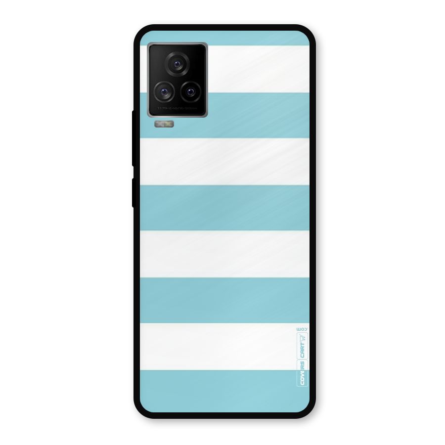 Pastel Blue White Stripes Metal Back Case for iQOO 7 Legend 5G