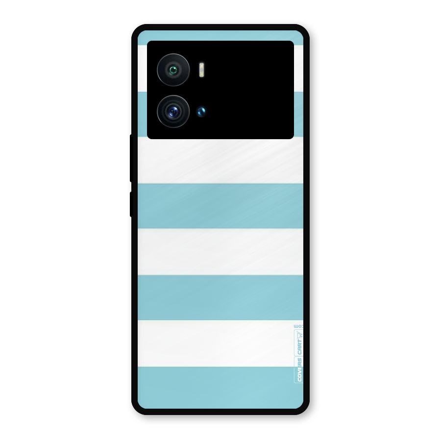 Pastel Blue White Stripes Metal Back Case for iQOO 9 Pro