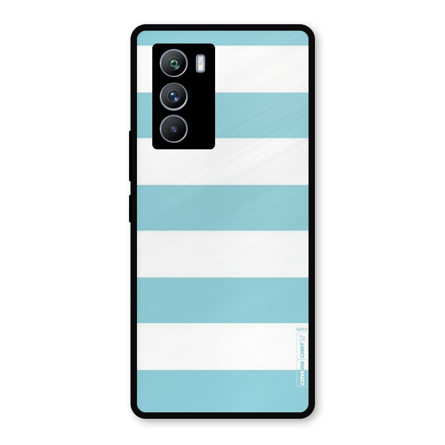 Pastel Blue White Stripes Metal Back Case for iQOO 9 SE