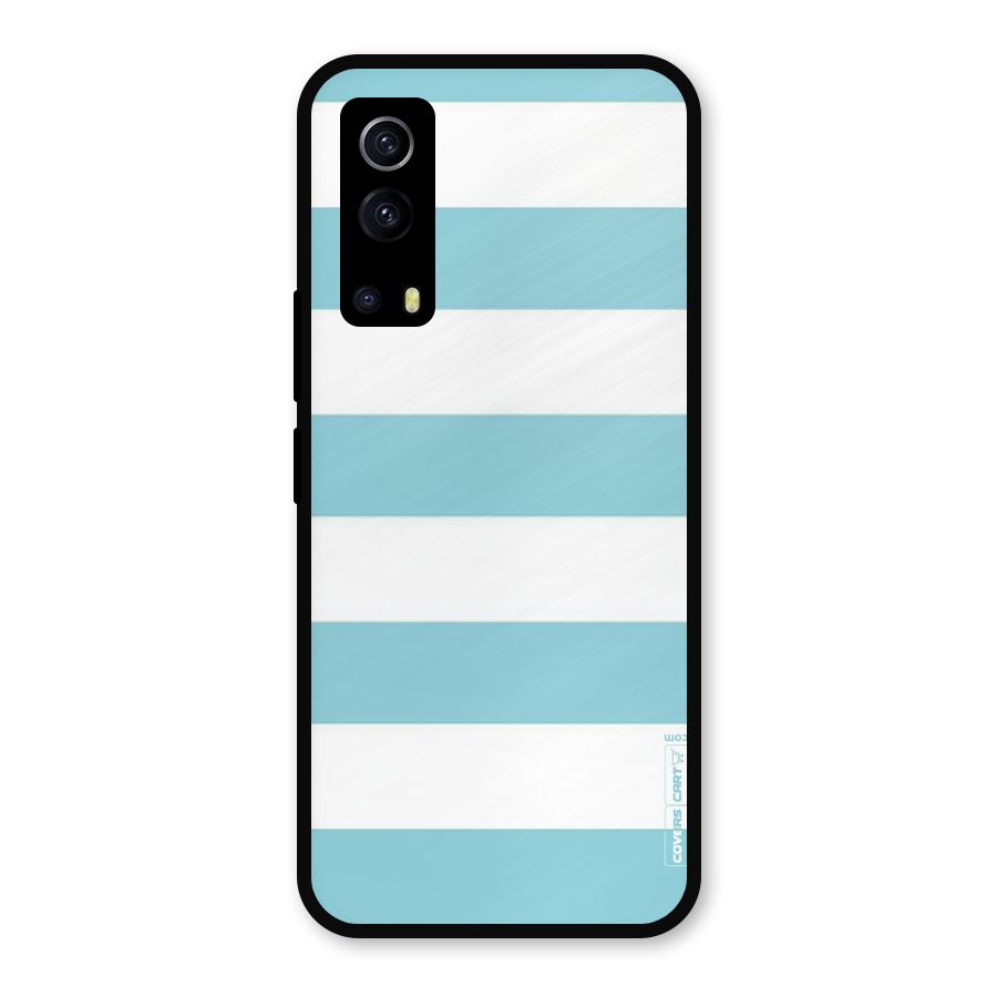 Pastel Blue White Stripes Metal Back Case for iQOO Z3