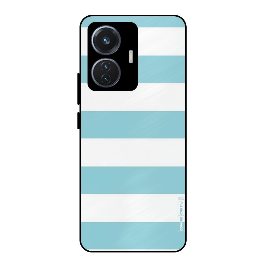 Pastel Blue White Stripes Metal Back Case for iQOO Z6 44W