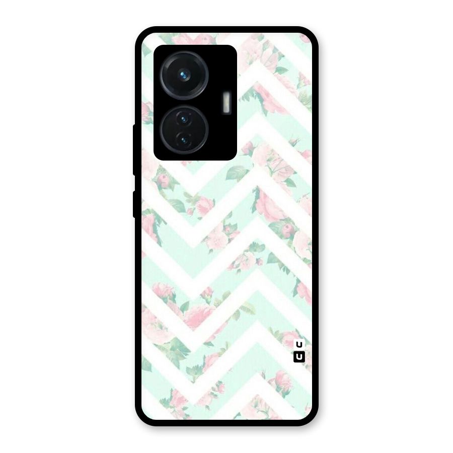 Pastel Floral Zig Zag Glass Back Case for Vivo T1 44W
