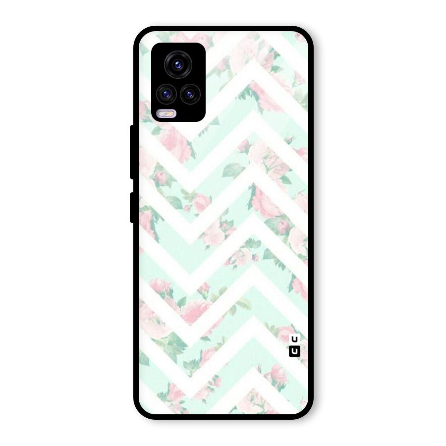 Pastel Floral Zig Zag Glass Back Case for Vivo V20 2021