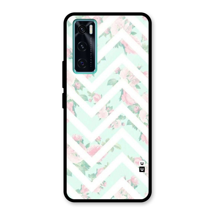 Pastel Floral Zig Zag Glass Back Case for Vivo V20 SE
