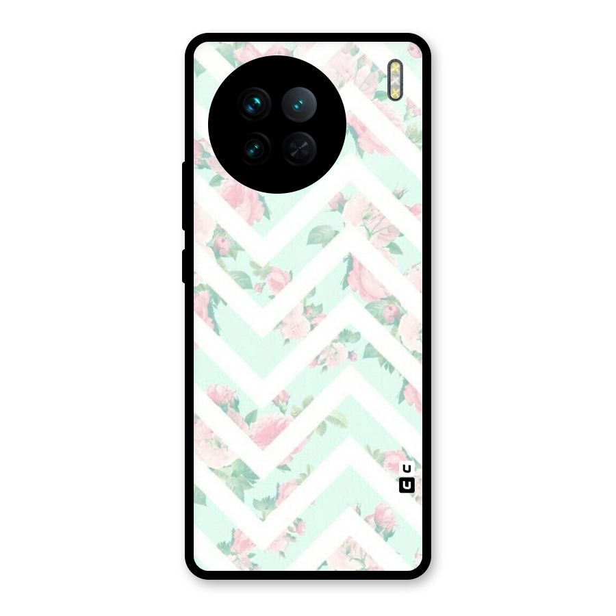 Pastel Floral Zig Zag Glass Back Case for Vivo X90